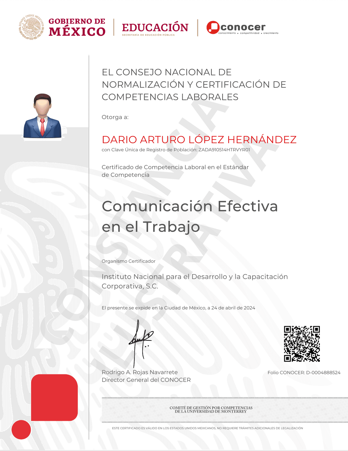 Certificado CONOCER EC0553.01